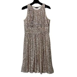 Badgley Mischka Sleeveless Sequined Fit And Flare Dress Womens 6 Gold‎